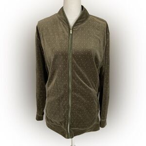 Vintage Y2K Dress Barn Velour Jacket Womens 1X Green Polka Dot Full Zip